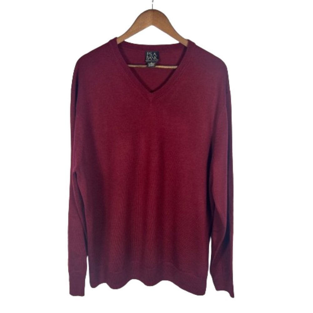 Jos A Bank Mens Merino Wool Pullover‎ Sweater XL Maroon Red Executive Collection